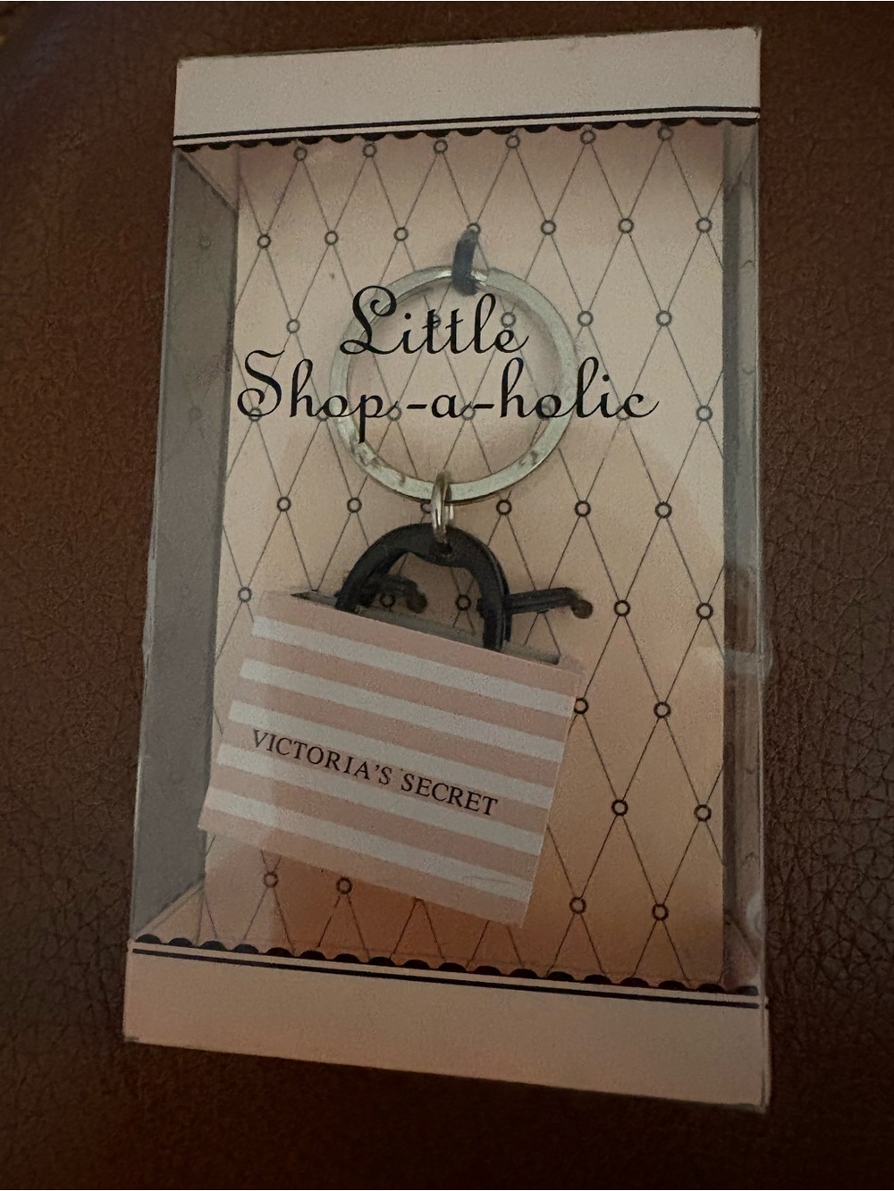 Victoria's Secret Black & Silver Patterned Beauty Box keychain nwt